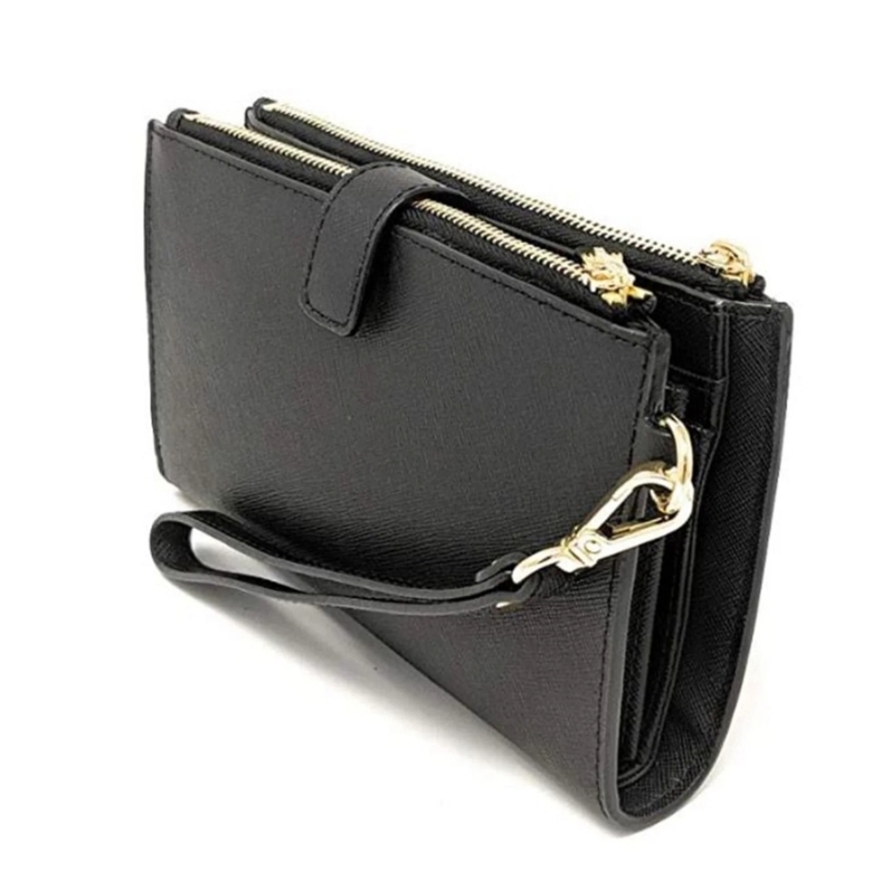 Michael Kors Jet Set Travel Double Zip Wristlet Black Saffiano Wallet Leather - Picture 4 of 15